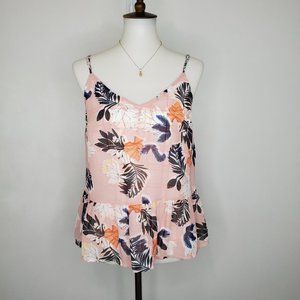 A New Day Pink Black Orange Yellow White Leaf Floral Spaghetti Strap Top Size S